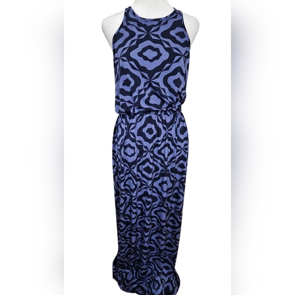 TORI RICHARD Sleeveless Racerback Max Dress In Blue/black Pattern. Size Small - Picture 1 of 12